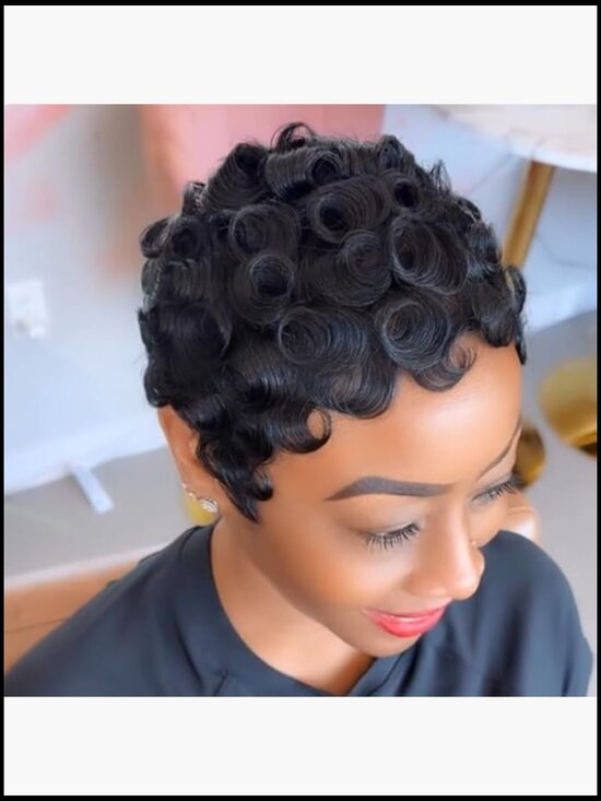 Short Layered Pixie Cut Wig Human Hair Wear and Go Curly Glueless Full Machine